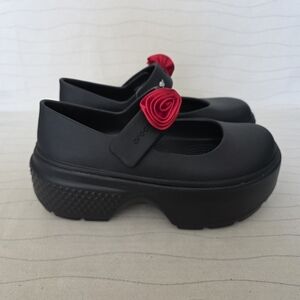 Crocs Womens Stomp Rosette Mary Jane Black Platform Clogs w/ Flower Size 8 NEW